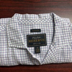 Jos. A. Bank Blue and White Checkered Short Sleeve Shirt